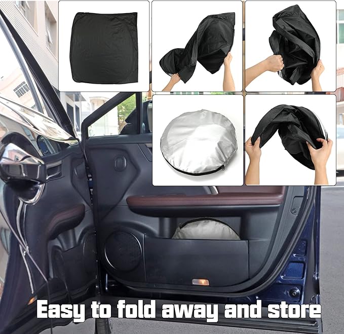 ROCCS Foldable Windshield Sun Shade fit for GMC Sierra 1500 2500 HD 3500 HD 2014-2018, Front Window GMC Sierra Sunshade Sun Visor Cover Blocks UV Rays Keep Your Car Cooler