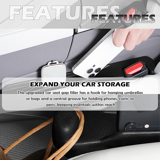 OFBAND 2-in-1 Upgraded Car Seat Gap Filler with Hook,2PCS Double Side Car Seat Gap Plug with Storage Slot,Universal in Between Cars Seats Catcher Cars Interior Accessories