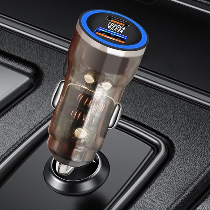 PD 30W Vehicle Charger - Fast Charging 2-Port Auto Adapter | USB + Type-C Car Outlet for Smartphones, Tablets, Driving Recorders, Game Controllers, and Other Devices