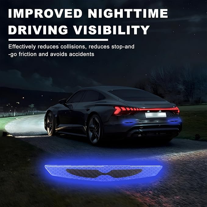 8PCS Car Door Handle Scratch Protector, 3D Carbon Fiber Car Door Handle Reflective Sticker Protective Film, Universal Auto Door Handle Scratch Paint Guard Night Visible Strip (Blue)