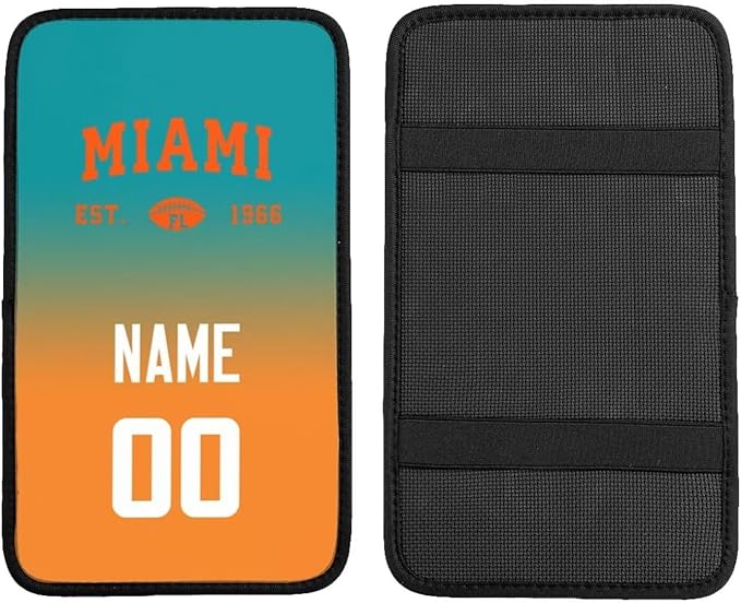 Custom Car Armrest Cover,Add Personalized Name and Number As Gifts for Loyal Football Fans,Auto Center Console Pad Car handrail Box Cushion,Fit for Most Car
