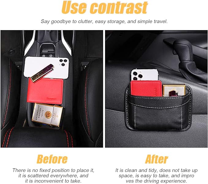 Moly Magnolia Car Seat Side Pocket Organizer, American Flag PU Leather Storage Bag, Pen Phone Holder Tray Pouch Seat Gap Filler, Interior Accessories for Auto Door Window Console (MultiColor/Flag)
