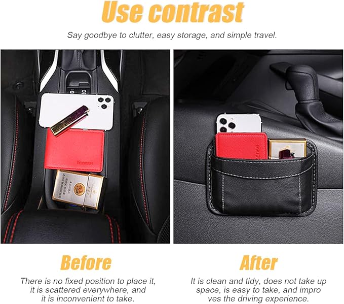 Moly Magnolia Car Seat Side Pocket Organizer, American Flag PU Leather Storage Bag, Pen Phone Holder Tray Pouch Seat Gap Filler, Interior Accessories for Auto Door Window Console (Beige)