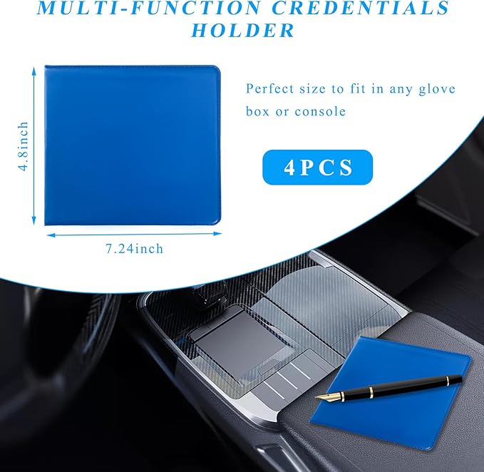 Kewucn 4 PCS Car Registration Insurance Holder, Essential Auto Card Glove Box Organizer, Vehicle Interior Accessories Perfect for Most Car, Truck, SUV (10.55''×4.8'', Blue)