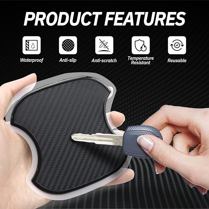 4PCS Car Door Handle Protectors, Anti-Scratch TPU Carbon Fiber Protective Film, 3D Door Cup Sticker, Universal Fit for Most Cars SUVs Trucks, Car Exterior Accessories