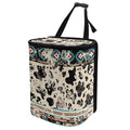 Southwest Aztec Cow Car Trash Bag Foldable Hanging Car Trash Bin Can with Lid Portable Washable Automotive Garbage Storage Bag for Back Seat