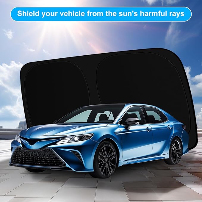 SHINEHOME Car Windshield Sun Shade Compatible with 2026 2025 2024 2023 2022 2021 2020 2019 2018 Camry LE XLE Hybrid SE XSE Sedan Accessories 2026 Upgrade Foldable Sunshade Custom Windshield Sun Visor