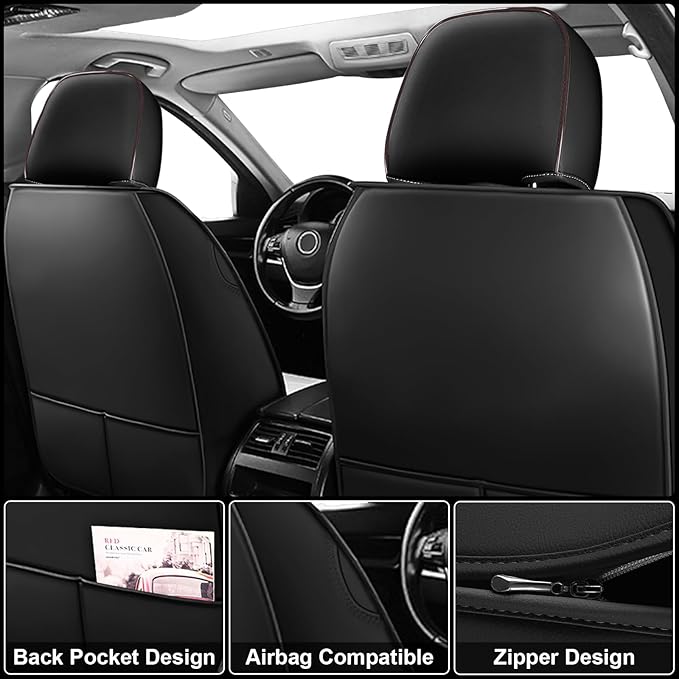 Seat Covers Full Set Custom Fit for Mitsubishi Outlander 2004-2025, Standard Waterproof Car Seat Cover, Breathable and Comfortable Leather Cushion Cover, Auto Interior Accessories (Black Brown)