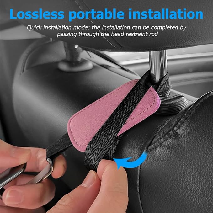 AUCELI Car Seat Headrest Suede Hook, 2 Pack Auto Seat Back Hooks, Suede Storage Organizer with Metal Hanger, Vehicle Backseat Hangers, Creative Interior Accessories for Hanging Grocery Purse (Pink)