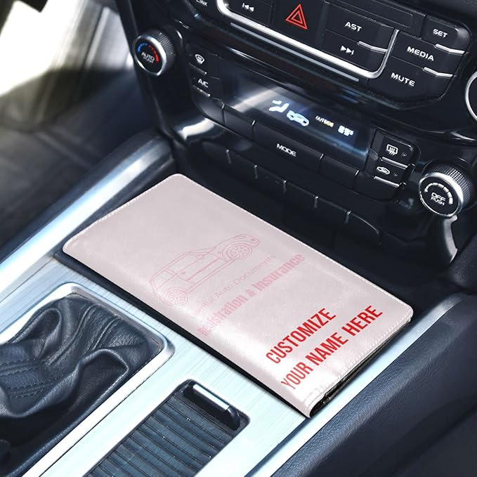 Caihoyu Custom Car Registration and Insurance Card Holder Personalized Leather Glove Box Organize Men Women Wallet Accessories Case for Cards, Essential Document Driver License Blush Pink