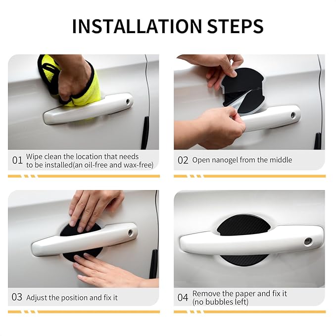 DriveAlly 4Pcs Silicone 3D Carbon Fiber Texture Car Door Handle Cup Protectors Paint Scratch Protector Sticker Vehicle Exterior Accessories Sticker 1.5mm Thick Scratch Guard Sticker (White, Large)