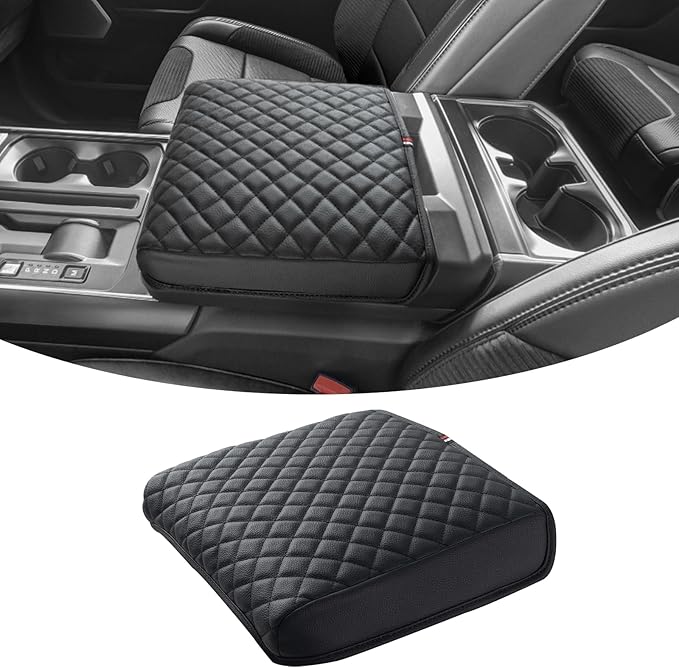 JDMCAR Armrest Cover Compatible with 2021 - 2025 2026 Ford F150 PU Leather Car Interior Accessories, Customized Anti-Scratch Leather Armrest Lid Protector Pad (Work Surface Console Only)