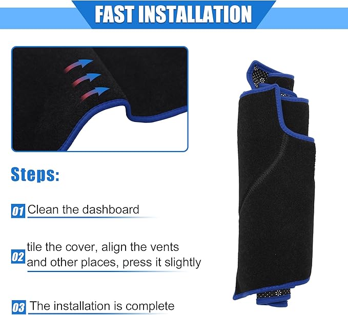 Car Dashboard Cover Compatible for Toyota RAV4 2001-2012, Protective Polyester Black Blue Center Console Interior Trim Dash Cover Mat Pad