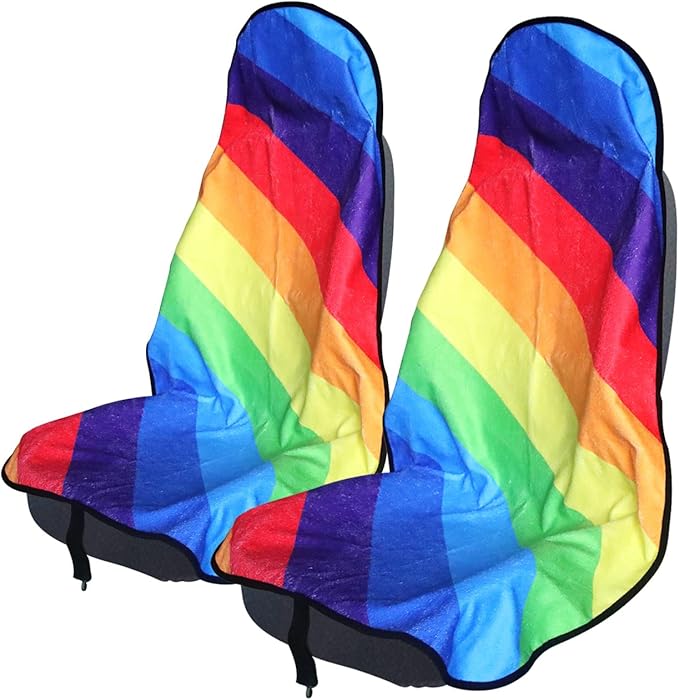 nbnhxnff Sweat Towel Car Seat Cover Protector Front Seats for Gym Workout, Running, Swimming, Beach and Hiking, Waterproof Universal Seat Cover for Car, Trucks, Van & SUV (Rainbow, 2pcs Front Seat)