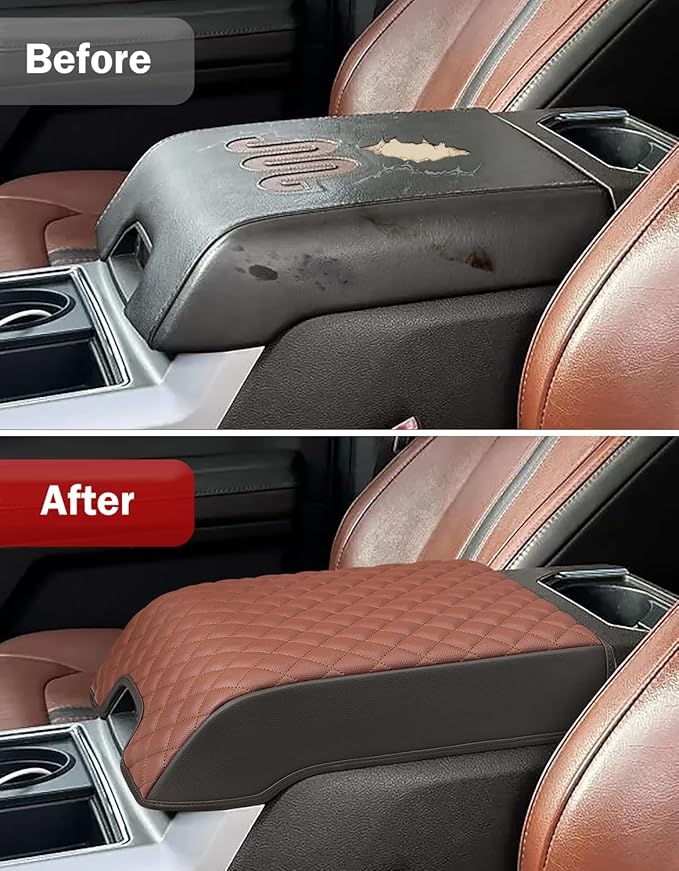KBH Center Console Armrest Cover for 2015-2020 Ford F150, 2017-2022 F250-F550, 2018-2024 Expedition, Bucket Seat, PU Leather Cushion Pad, Anti-Scratch (Not for Other Years)