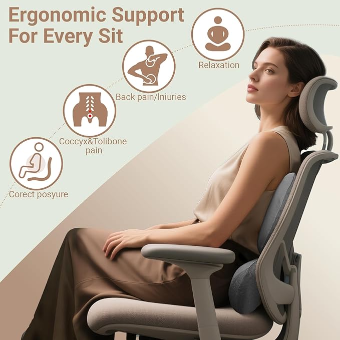 XZdream Lumbar Pillow,Ergonomic Lumbar Support Pillow for Upper & Lower Back Support Back Pain Pain Relief,Promotes Posture,Fully Support Entire Back Cushion,for Office Chair,Car,Gaming Desk Chair