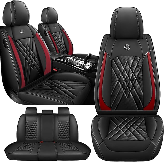 JGDL Car Seat Covers for Subaru Crosstrek 2016-2026, 5 Piece Set Nappa Leather Non-Slip Seat Protectors, Breathable Seat Cover Set. (Standard 5 Seats, Black Red)