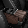Hovom Car Center Console Armrest Pillow, 13.78"×7.48"×2.76" Leather Arm Rest Cover for Cars, Multifunctional Auto Armrest Cushion Pad with Pocket, Tissue Box & Cup Holder, Car Accessories (Coffee)