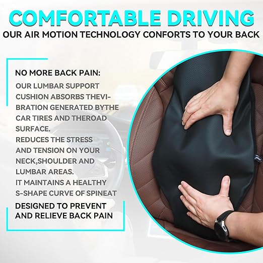 XUKEY Inflatable Car Lumbar Back Support Cushion,Back Pain Relief Car Seat Lumbar Cushion,Adjustable Air Motion Backrest to Suit Personal Habits and Contours (Black)