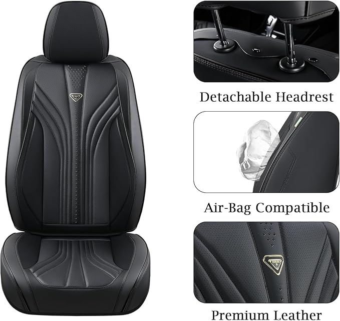 FLORICH Car Seat Covers Full Set, Leather Seat Covers, Luxury 5 Seats Universal Black Seat Covers for Cars, Waterproof Seat Protectors, Leatherette Automotive Vehicle Cover for Cars SUV Pick-up Truck