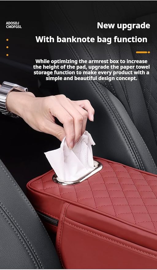 Center Console Cover Arm Rest Cushion Leather Car Armrest Box Pad with Pocket and Tissue Box Auto Armrest Cover for Sedan Vehicle (Coffee)