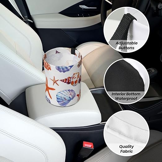 Beach Seashells Car Trash Can Garbage Cans Foldable,Cute Hanging Car Organizer and Storage Bag Leak Proof, Auto Back Seat Trash Bin Universal for Truck, SUV, Outdoor Travel