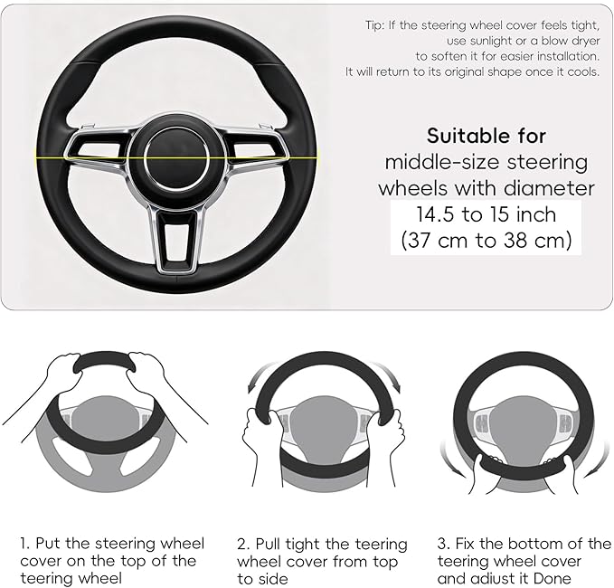 LABBYWAY Microfiber Leather Auto Car Steering Wheel Cover, Universal 15 Inch Anti-Slip Wheel Protector, Claret