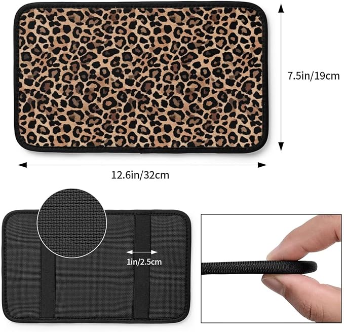 Car Center Console Cushion Pad Brown Leopard Cheetah Arm Rest Lid Cover Universal Armrest Seat Box Covers Protector Comfortable Cars Decor Accessories Fit for Most Vehicles SUV Truck Sedans