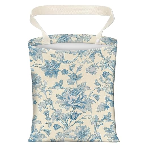 AXZOPDE Cute Car Trash Can, Hanging Canvas Car Back Seat Organizer and Storage Bag, Funny Car Trash Bag For Travelling, Outdoor Watercolor Blue Flower