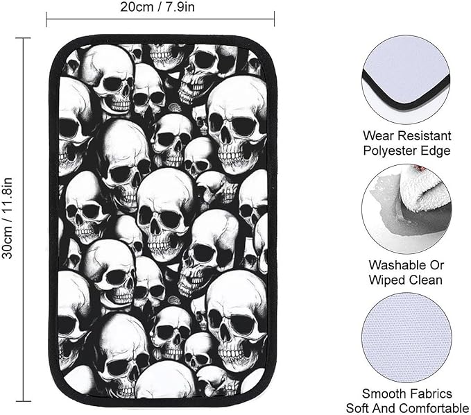 Center Console Cushion Pad for Car Universal Breathable Auto Armrest Cover Pad Car Interior Accessories Cool Funny Goth Skulls Armrest Seat Protector
