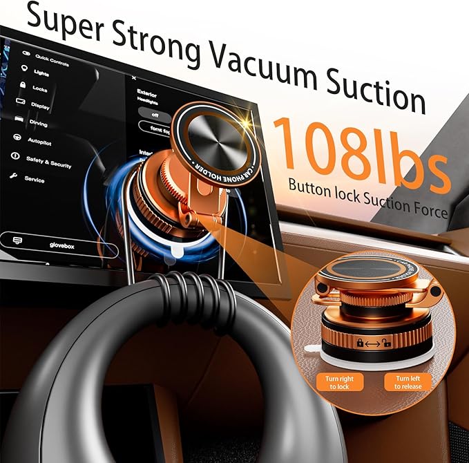 Upgraded Vacuum Magnetic Phone Holder for Car, Nano Gel Suction Cup Phone Mount for MagSafe, 108LBS Strong Suction & 3000GF Magnet, Adjustable Zinc Alloy Arm Car Mount for iPhone 17/16/15Pro Max