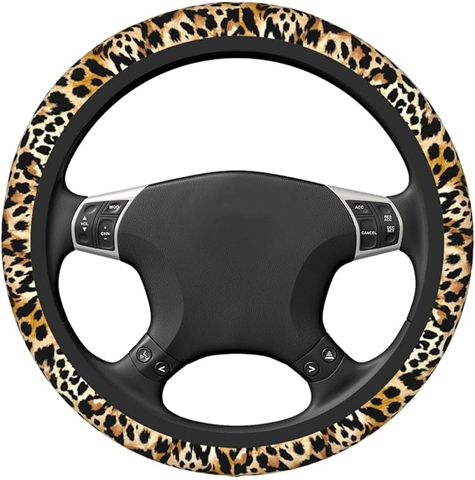 Leopard Print Neoprene Steering Wheel Cover Anti-Slip Elastic Cheetah Print Steering Wheel Protector 15in Universal Car Accessories Fit Cars, SUVs, Auto