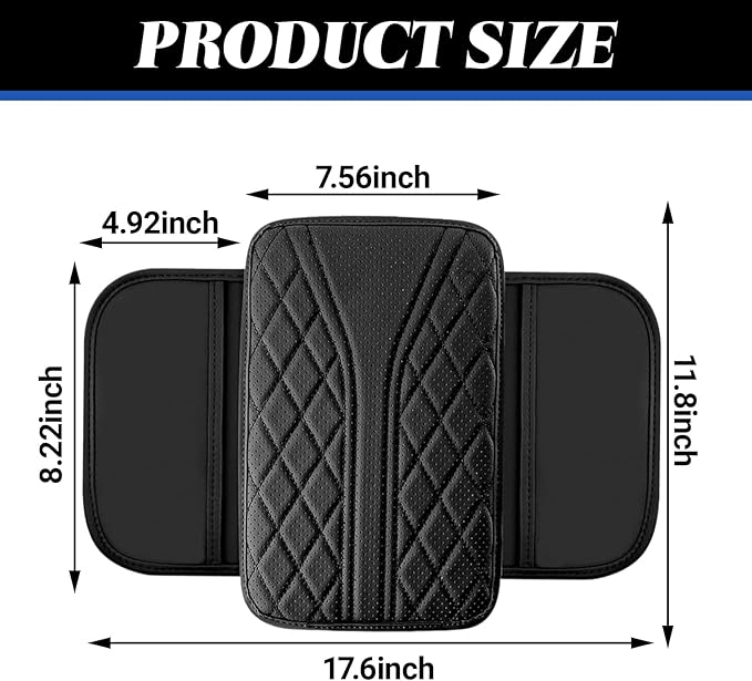 KoiLuvGo Upgraded Car Center Console Cover, Leather Auto Armrest Cover with 2 Storage Bags, Waterproof Center Console Protective Pad, Universal Cars Armrest Storage Box for Sedan, SUV, Truck (Black)