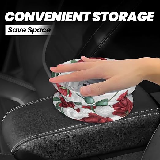 Aueimtia Car Trash Can – Collapsible & Waterproof Hanging Trash Bag, Pop-Up Garbage Bin for Cars, Trucks, Minivans, and Camping – Easy to Install & Clean（Romantic Rose