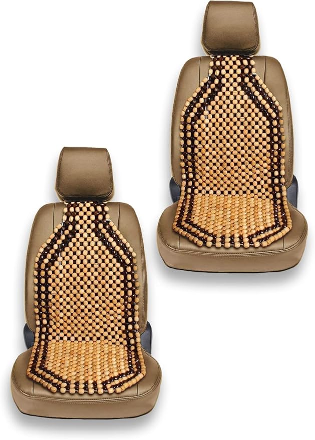 VaygWay Wood Beaded Comfort Seat Cushion Seat Cover – 2 Pcs. Wooden Beaded Car Seat Cover – Natural Wood Double Strung Beads – Massage Comfort Cover Car Seat – Universal SUV Auto