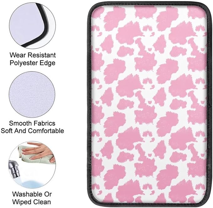 Mintutlipy Pink Cow Car Center Console Cover Car Storage Box Mat Anti-Scratch Armrest Cushion Protector for Dogs Pets