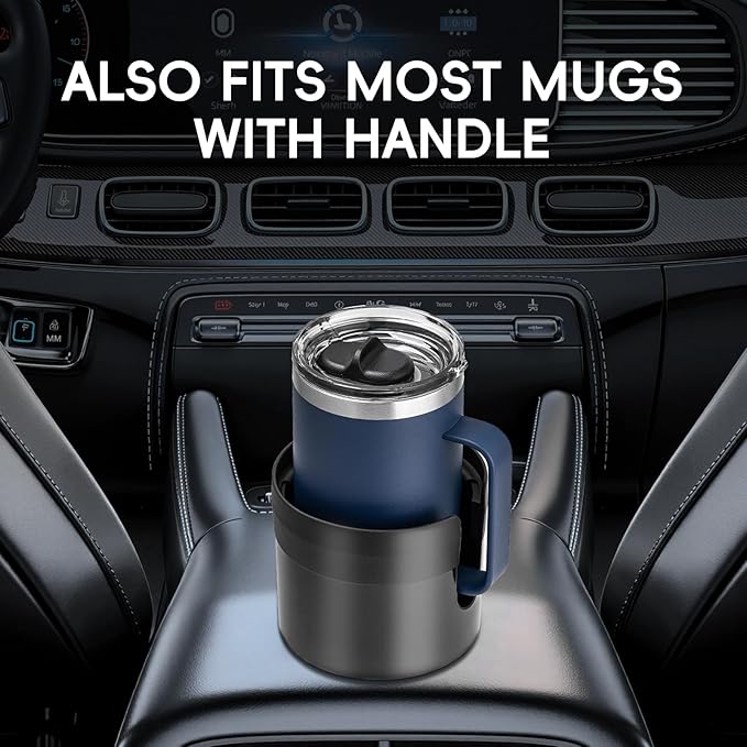 Car Cup Holder Expander with Adjustable Base, Cup Holder Insert for Car Compatible with Most 32/40 Oz Water Bottles 12 oz/24 oz Coffee Mugs Tumblers 3.4 to 3.78 in Diameter, 1 Pack Black