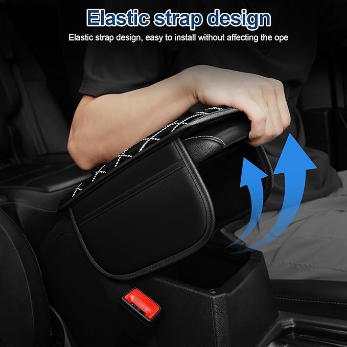 Armrest Cover with 2 Storage Bags Fit for VW/Volkswagen ID.4 Faux Leather Car Center Console Cover with DiamondStorage Box Waterproof Arm Rest Covers(Black)