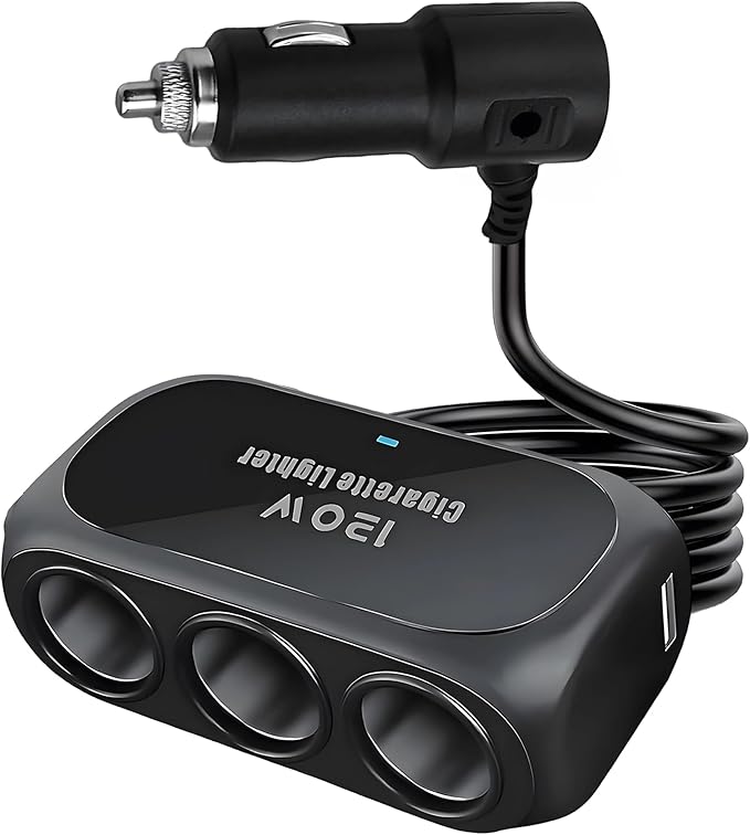 120W 3 Socket Car Cigarette Lighter Adapter,3 Socket Splitter with 2 USB Ports,12V/24V Universal Multi-Port Car Charger with 6-Layer Safety & LED Indicator for Dash Cam GPS Phone Truck SUV
