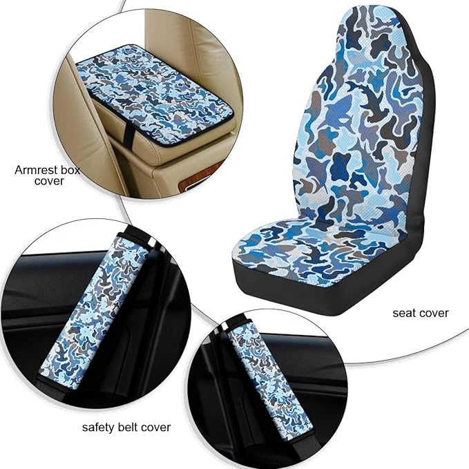 Oramclsy Camouflage Heavy Duty Car Seat Covers with Armrest Pad 2 Pack Seatbelt Pad Universal Fit Most Truck SUVs Van Vehicle