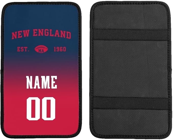 Custom Car Armrest Cover,Add Personalized Name and Number As Gifts for Loyal Football Fans,Auto Center Console Pad Car handrail Box Cushion,Fit for Most Car