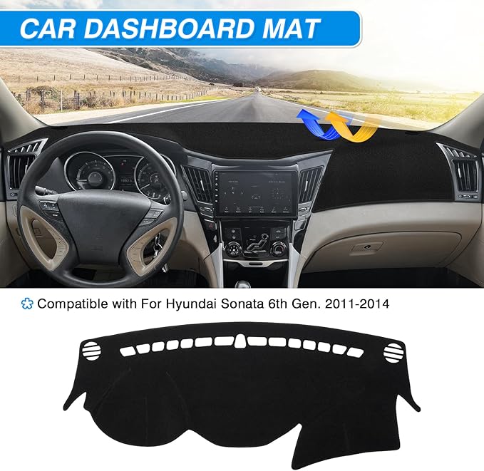Sonata Dash Cover - Dashboard Cover for Hyundai Sonata 2011 2012 2013 2014 Accessories Suede Dash Mat for Sonata Anti-Glare and Sun Protection Back