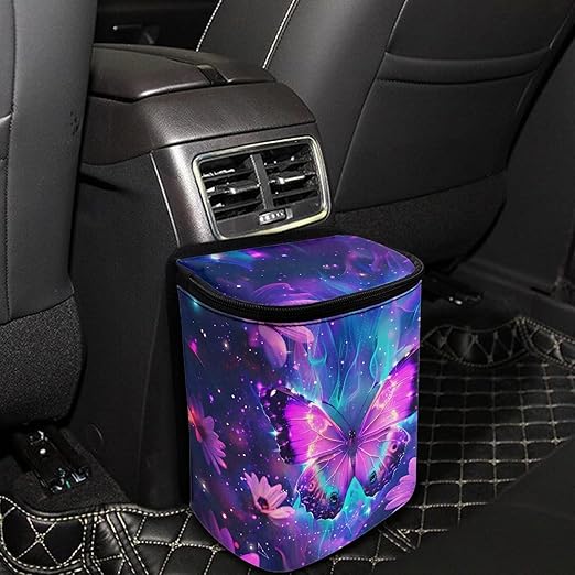 KEIAHUAN Purple Butterfly Foldable Hanging Car Trash Can for SUV Truck Van Automotive Vehicle Garbage Cans Large Capacity Garbage Bin for Travel Camping Office