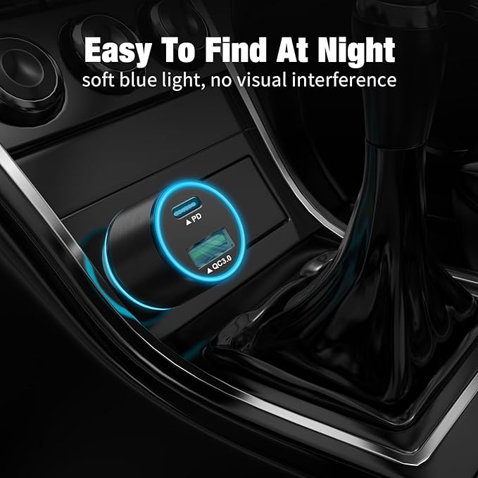 38W USB C Car Charger Adapter, 20W Fast USBC & 18W Rapid QC3.0 Ports, 12V Cigarette Lighter Adapter, Type C Auto Plug Outlet Accessories for iPhone 17 16 15 14, Google Samsung S26, Android Cell Phone