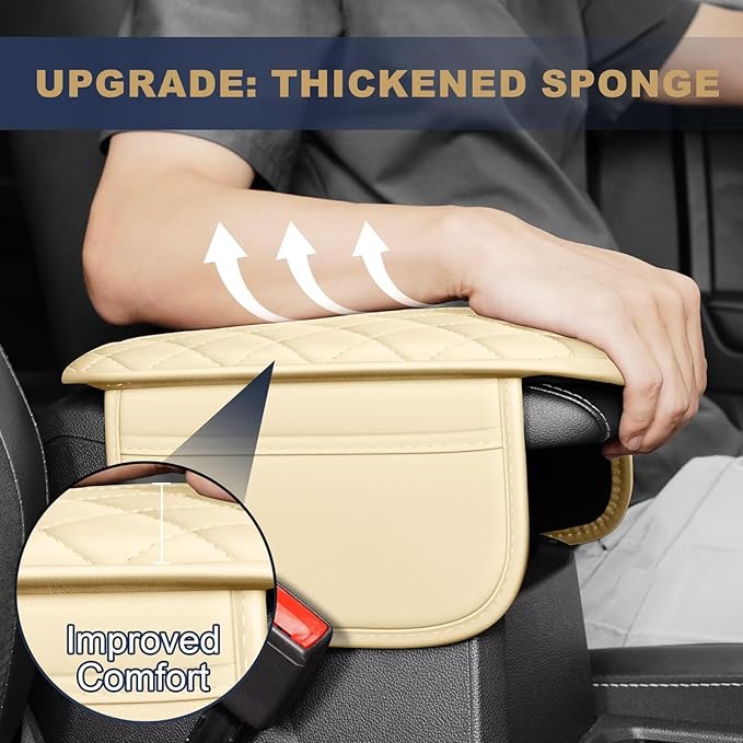 YORKNEIC Center Console Cover Fit for Ford Escape: Middle Console Cover with 2 Storage Pocket,Faux Leather Waterproof Anti-Scratch Car Armrest Cover Protector(Beige)