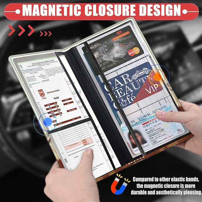 Car Registration and Insurance Card Holder for Women Men, Waterproof PU Leather Glove Box Car Organizer with Magnetic Shut, Vehicle Document Holder for Driver License,Cards, Chicken Drinking