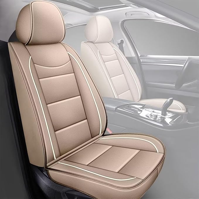 YORKNEIC Fit for Jaguar XE Seat Covers 5 Seats 2017-2020 - Leather Car Seat Covers Full Set (2 Row 5 Seats, Beige)