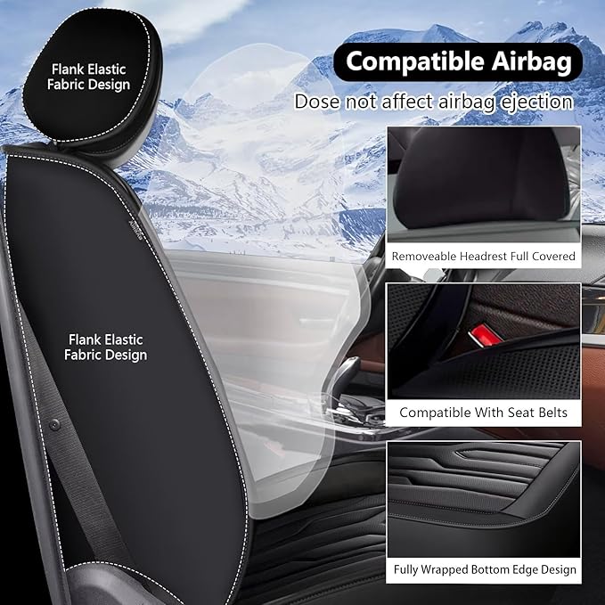 YORKENIC Fit for Volvo V70 Seat Covers Front Set 1998-2010: Breathable Leather Car Seat Covers Compatible Airbag (2 Front Set, Black)