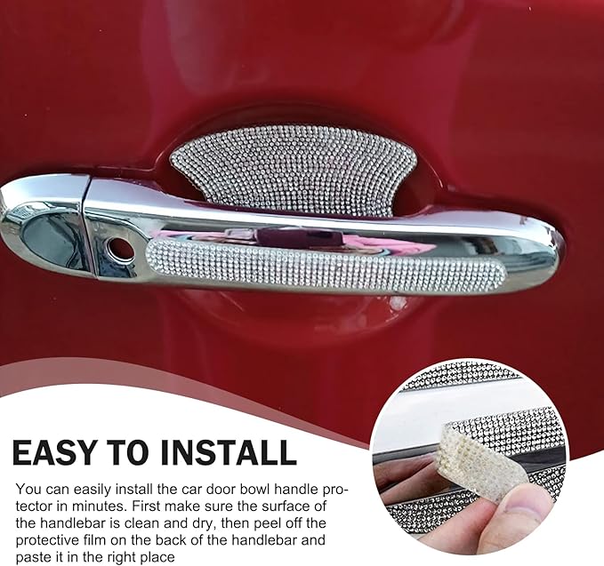 8PCS Bling Car Door Handle Protector, Crystal Rhinestone Car Door Protector, Bling Door Bowl Protective Sticker, Anti-Scratch Auto Protection Accessories, Universal for Most Car, SUV, Truck