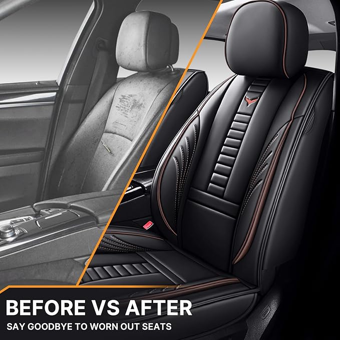 Pengchen Auto Front Seat Covers Fit for Nissan Versa 2009-2025, 3D Front Split Bench Protection Compatible with Side Airbag Black & Coffee Line